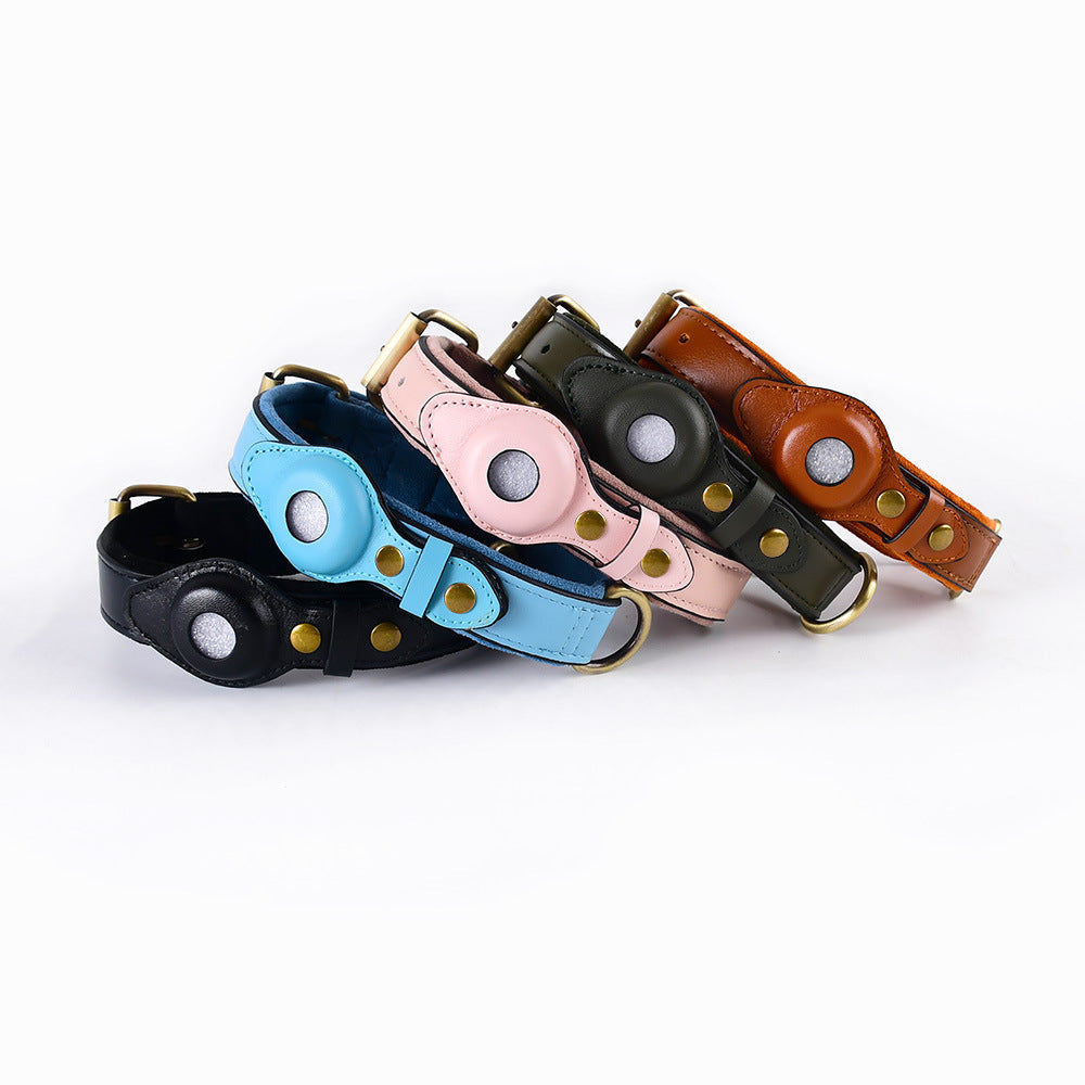 Adjustable Suede Dog Collar with AirTag Holder