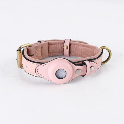Adjustable Suede Dog Collar with AirTag Holder